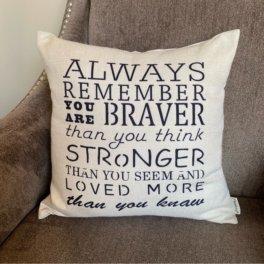 Meekio brand inspirational quote throw pillow.